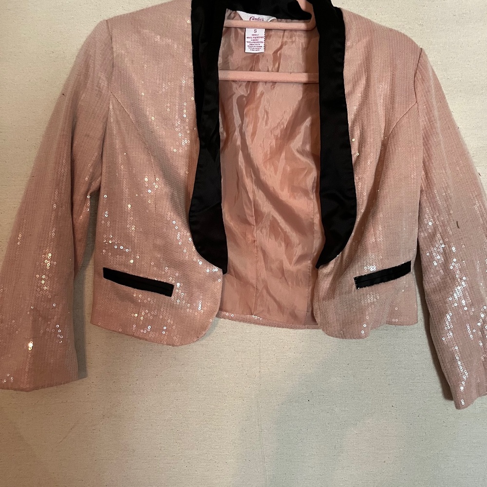 Candie’s VINTAGE pink sequined crop 3/4 sleeve jacket